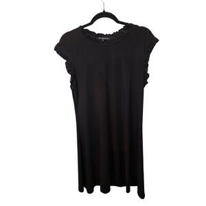 Nik and Nash Black Ruffle Neck Cap Sleeve Mini Dress Large Made in‎ USA